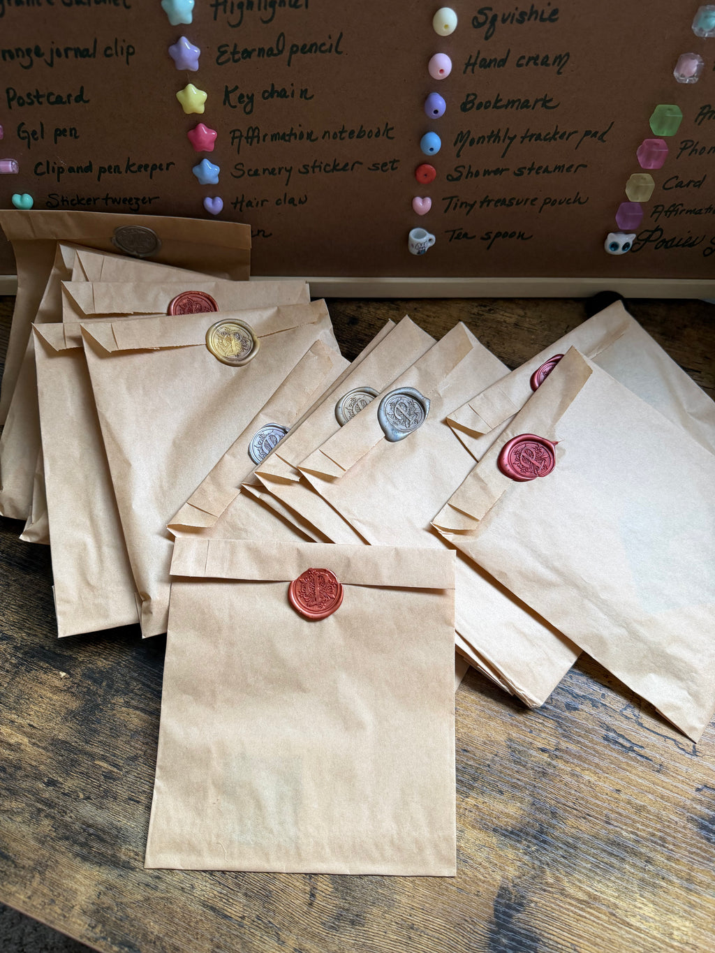 Wax-Sealed Posies Bags — Bead Board & Gacha Stationery + Self-Care Bundles
