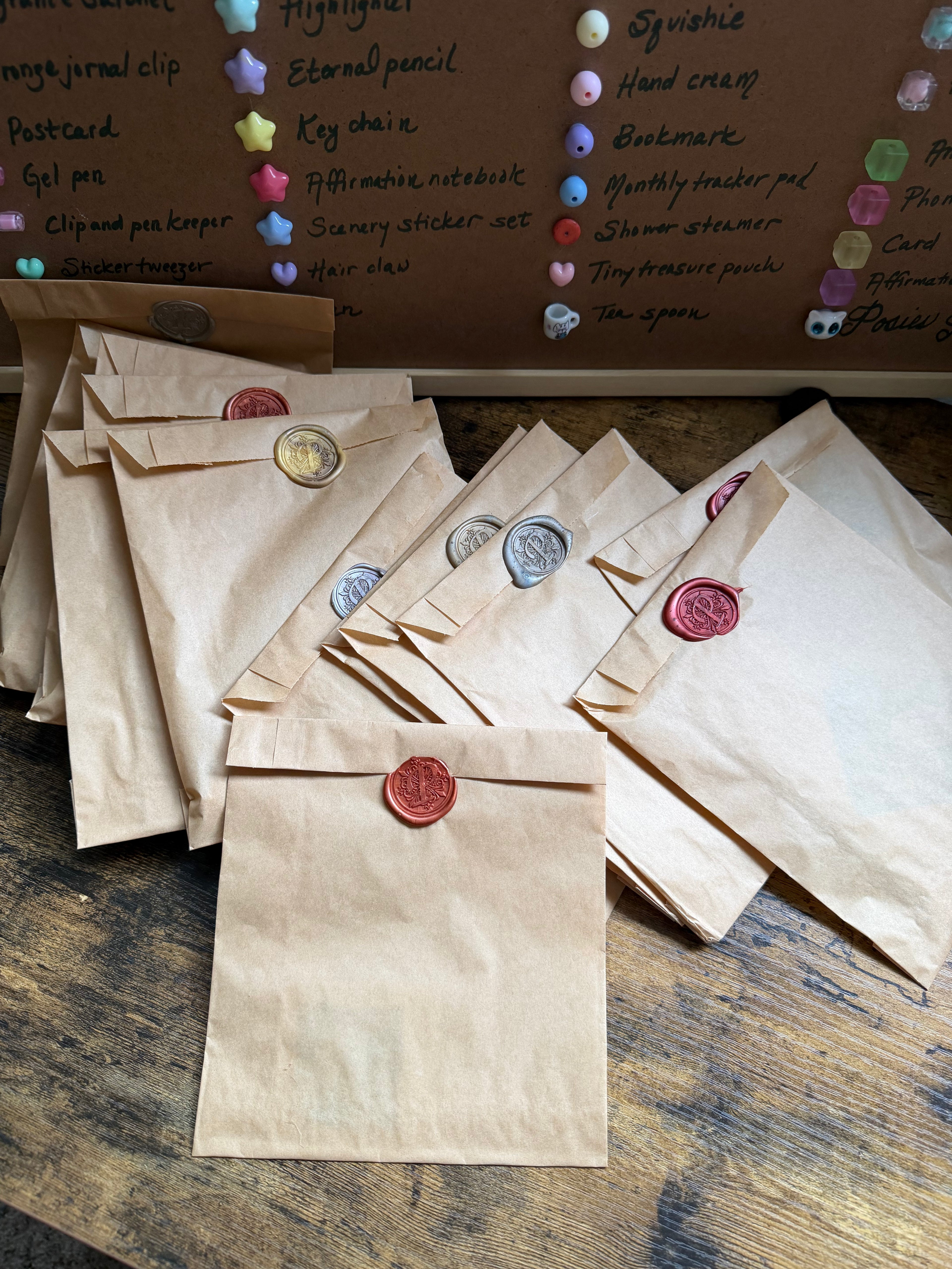 Wax-Sealed Posies Bags — Bead Board & Gacha Stationery + Self-Care Bundles