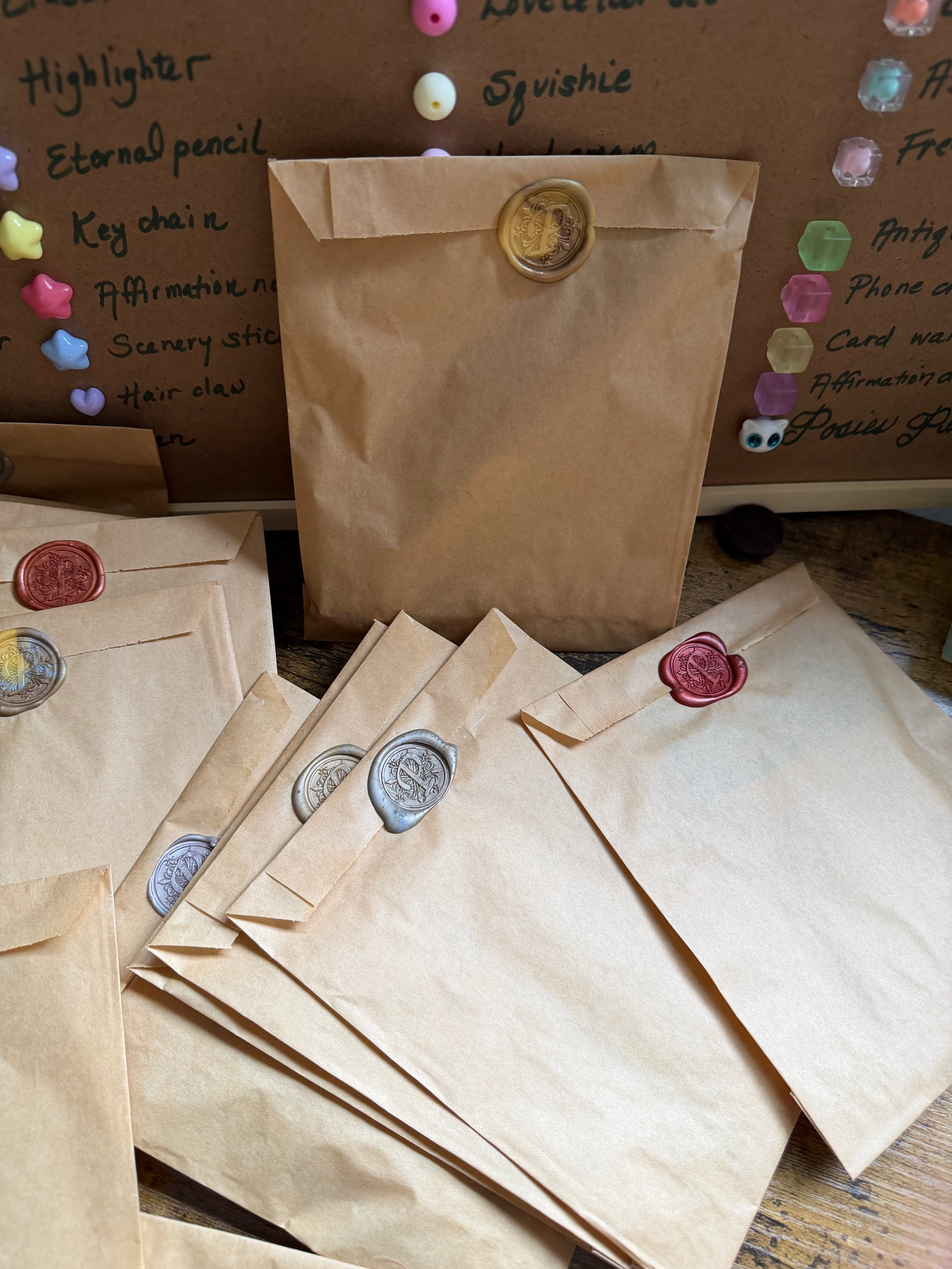 Wax-Sealed Posies Bags — Bead Board & Gacha Stationery + Self-Care Bundles