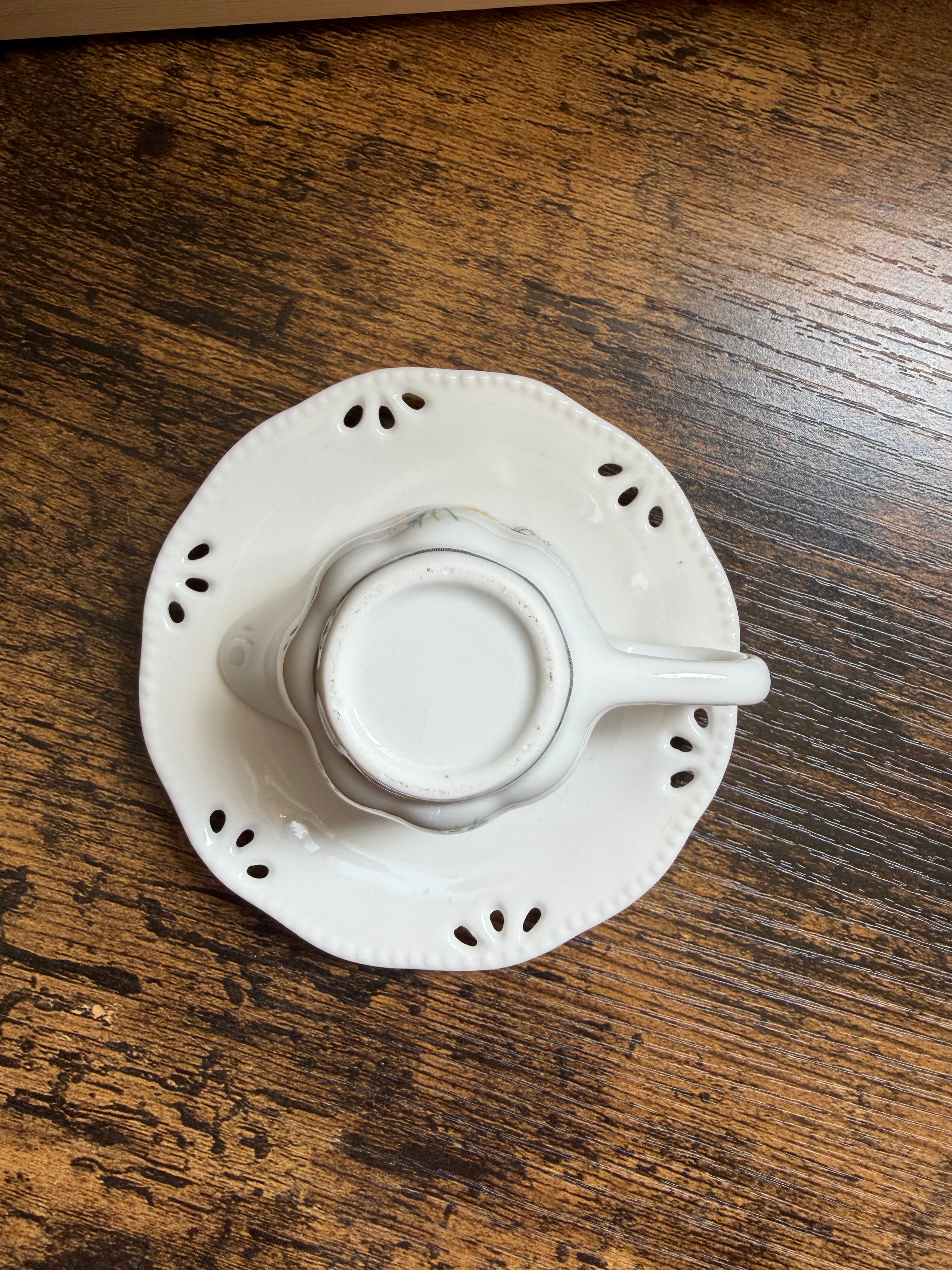 Antique Bee & Floral Ceramic Creamer & Saucer Set 🐝🌸 — Vintage Keepsake & Display Piece