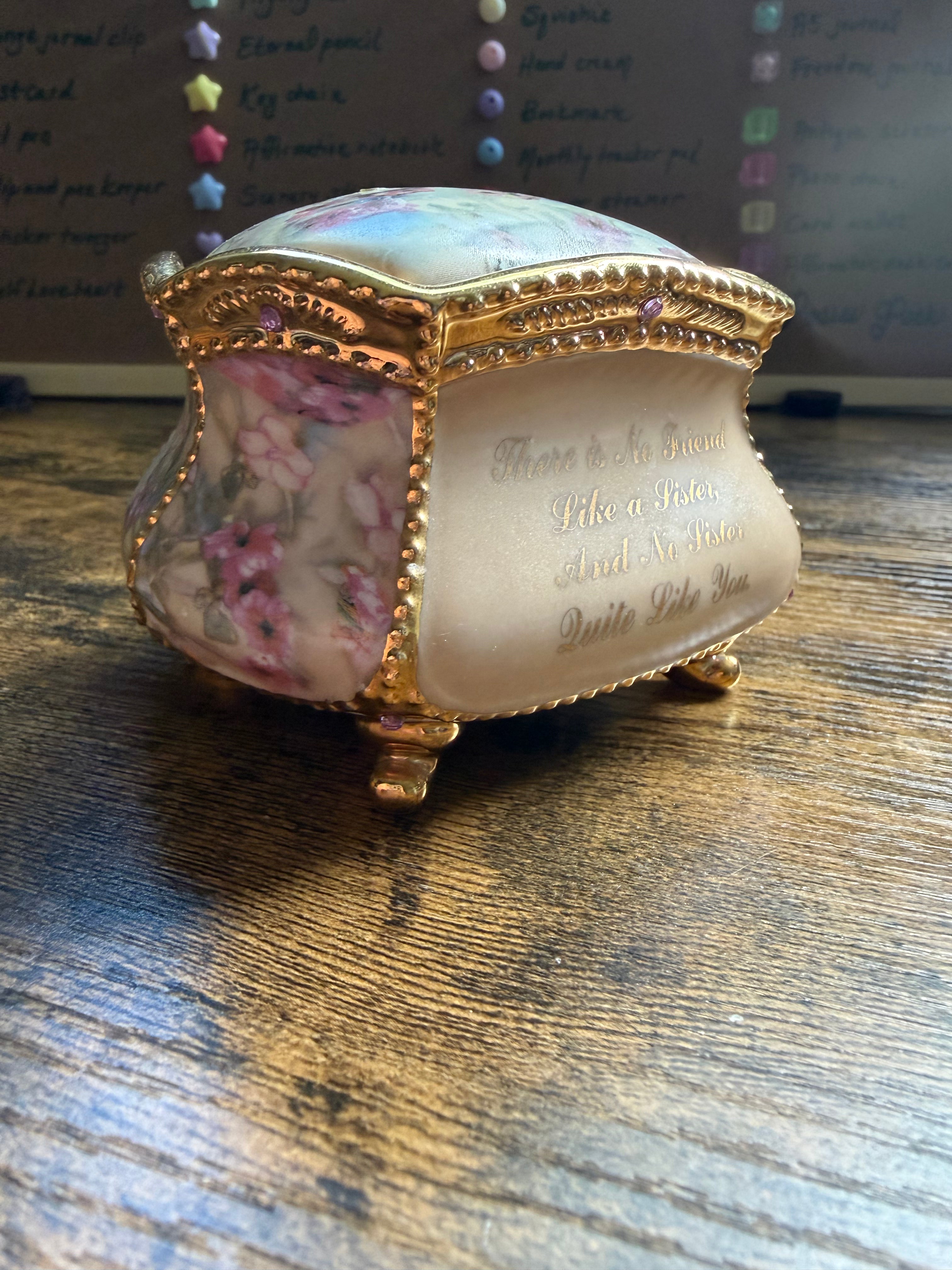 Antique Ceramic Sisters Themed Music Box 🎶✨ — Large Jewelry & Keepsake Storage