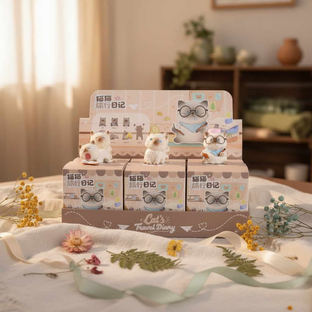 Cat's Travel Diary Display Box Cottage-Core
