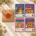 Consistently sized cards beside Mr. Lemon envelope