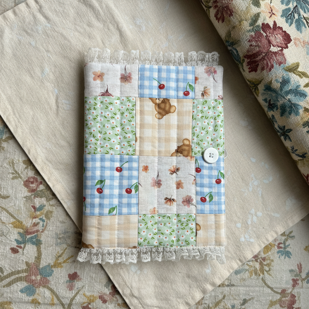 Cottage-core quilted notebook cover listing image