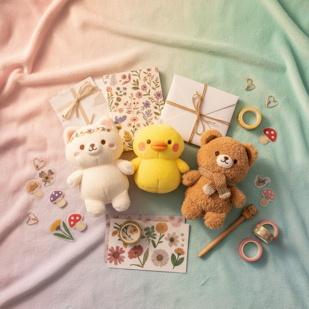 Kawaii Plushie Flat Lay