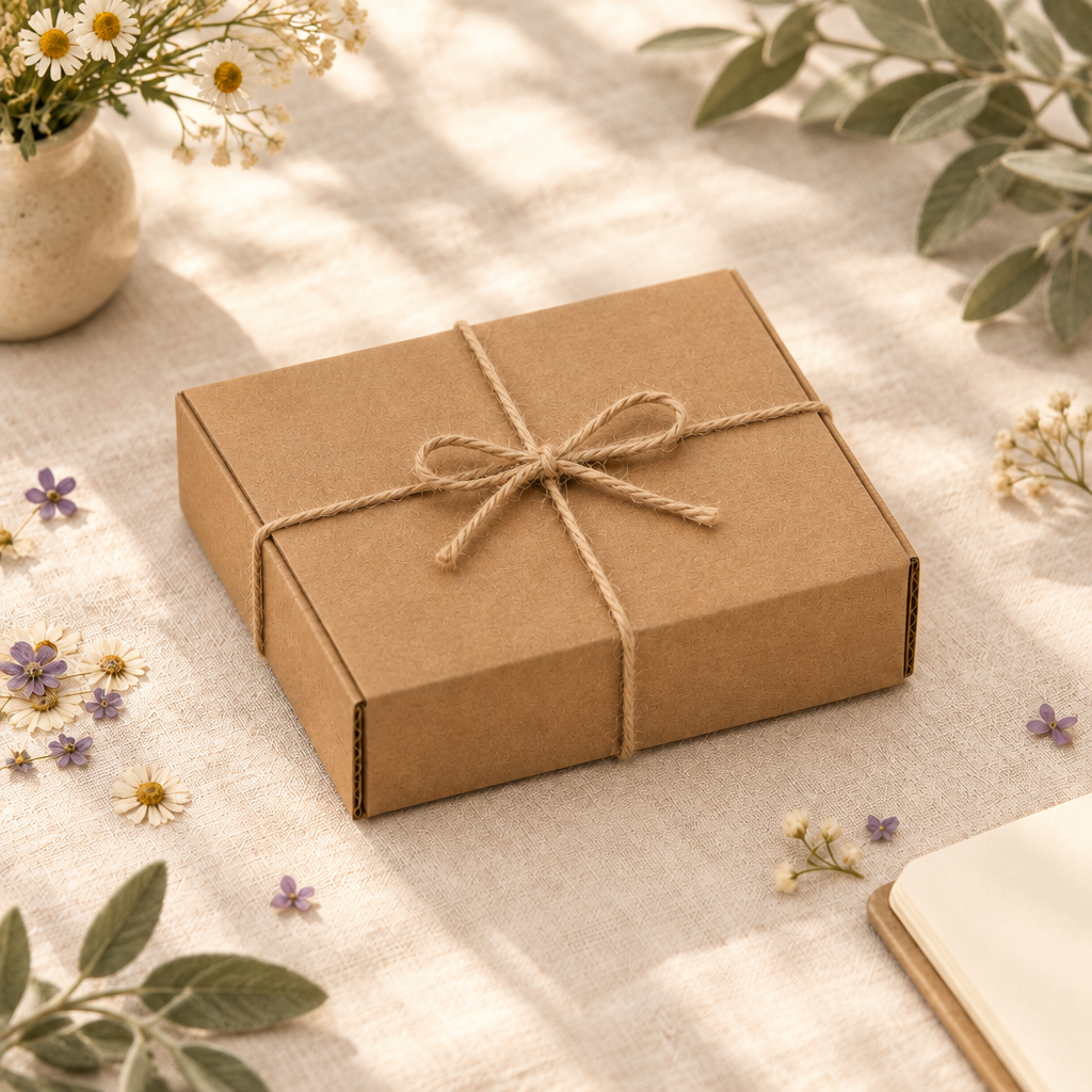 Kraft box with cleaner lines and twine