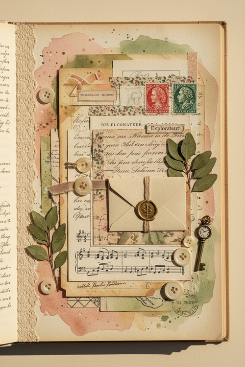 Rich Junk Journal Page — Leaves OK, No Flowers